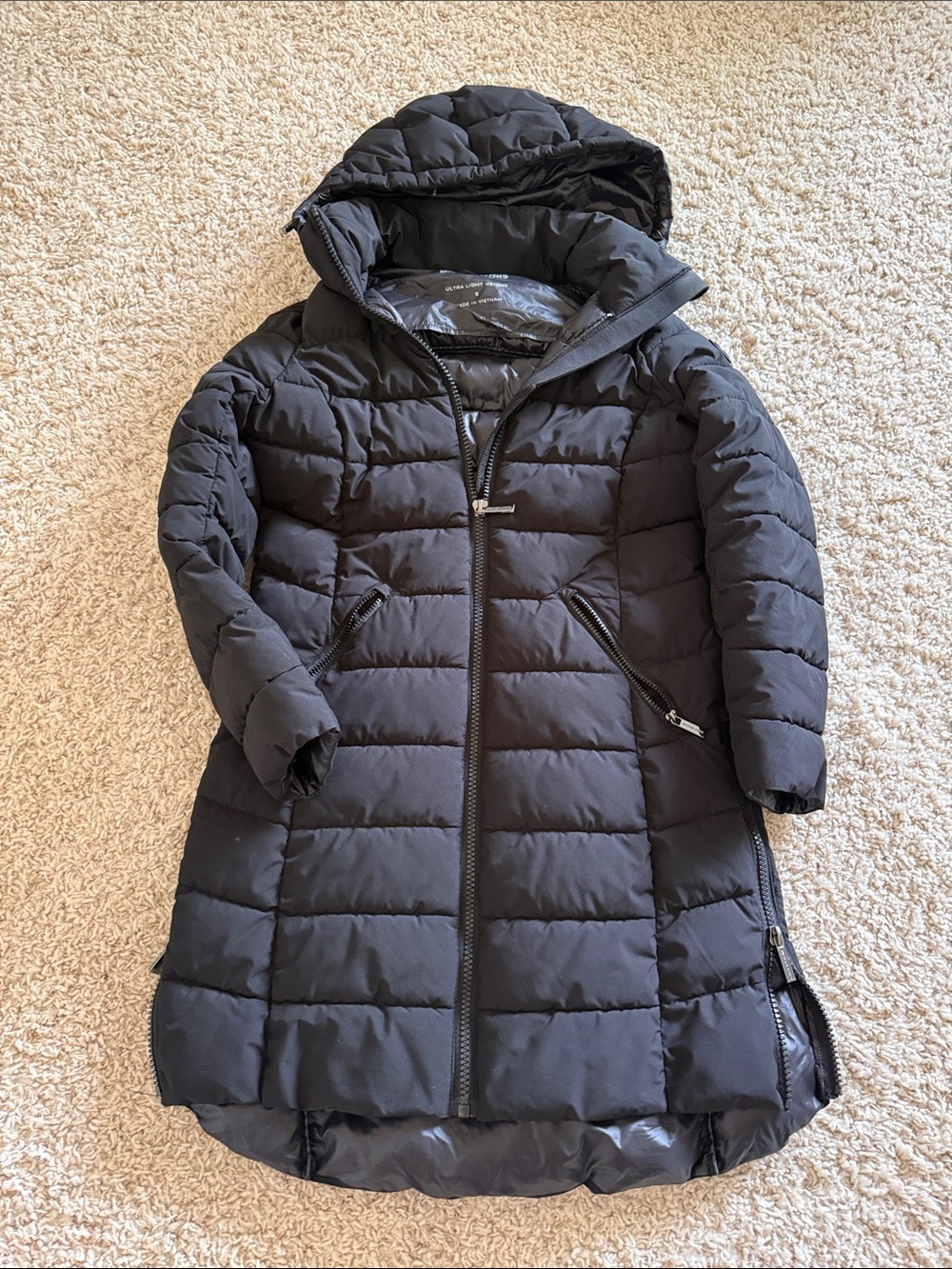 Michael Kors Black Quilted Hooded Long Puffer Coat